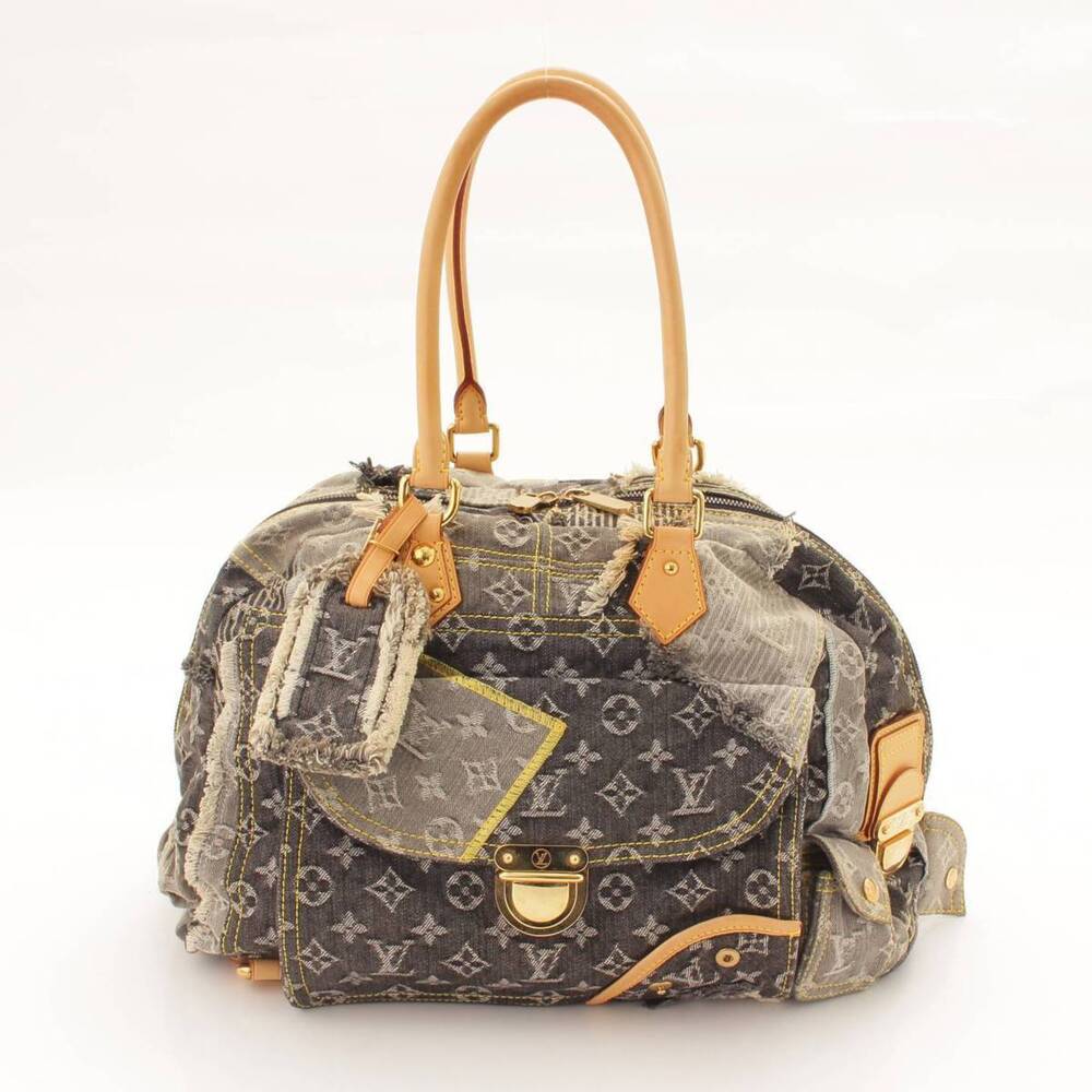 Louis Vuitton Monogram Denim Patchwork Bowly Boston Bag Gray
